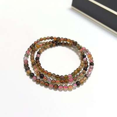 S644# 天然老矿料碧玺三圈手链4.5mm 重17.11克