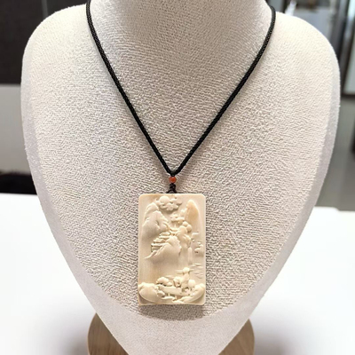 D284# 猛犸象牙大师手工牙雕山水牌吊坠挂牌46.8*28.5*8.5mm