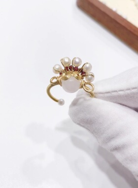 G37# 天然白玉珍珠手编戒指