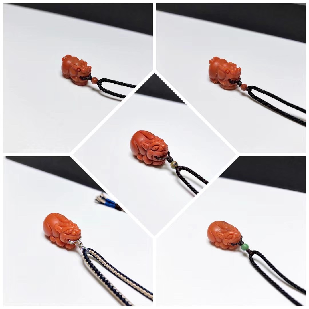 D257# 天然保山南红满色满肉精工雕刻貔貅吊坠 多款可选