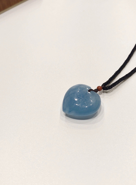 D1295# 天然魔鬼蓝海蓝宝猫眼爱心吊坠21.2*22.5*9.2mm 重6.65克