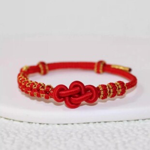 桃花如意结手绳女手工编织红绳手链成品可穿珠DIY配件送女友手饰