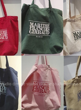 韩国2025新款Marithe字母印花帆布包大容量结实单肩包简约手提包