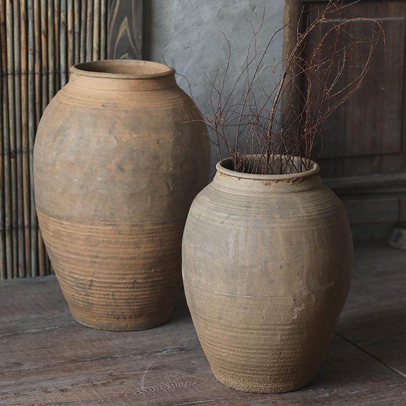 大型落地土陶罐造景装饰摆件复古超大花瓶翁瓶客厅仿古粗陶花器