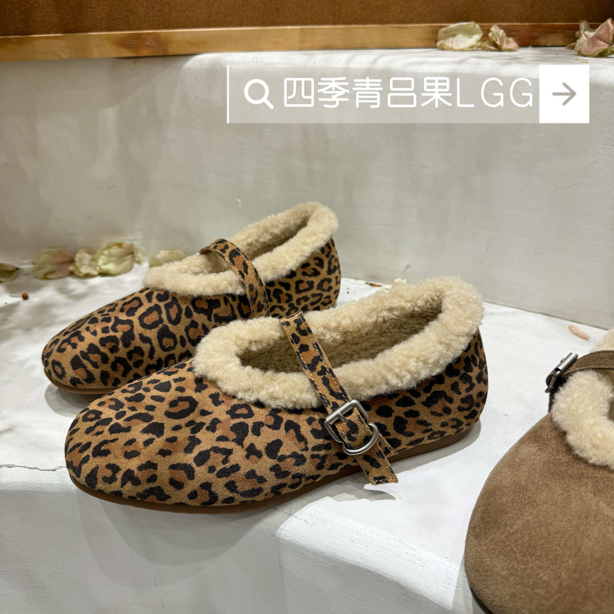 复古风法式玛丽珍单鞋女冬季加绒保暖羊羔毛平底真皮百搭毛毛鞋