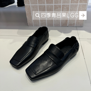 欧货小牛皮高质英伦风方头深口乐福鞋韩版百搭粗跟一脚蹬小皮鞋