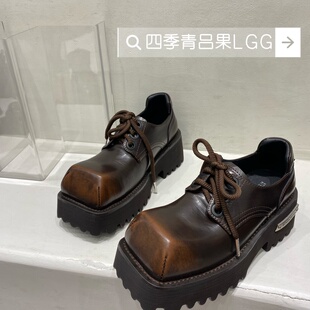 欧货高品质2025新款真皮厚底当头乐福鞋女英伦风复古增高休闲皮鞋