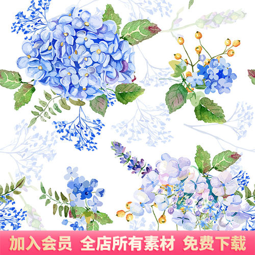 森系田园绣球花婚礼请柬邀请函LOGO模板手绘水彩PNG设计素材