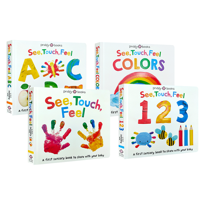 See Touch Feel 英文原版绘本触觉视觉嗅觉感官认知触摸书 A First Sensory Book幼儿童早教启蒙英语读物亲子互动游戏书内附小镜子