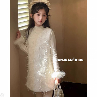 女童韩系连衣裙秋冬装2025新款儿童加绒背心裙打底衫女孩套装裙子