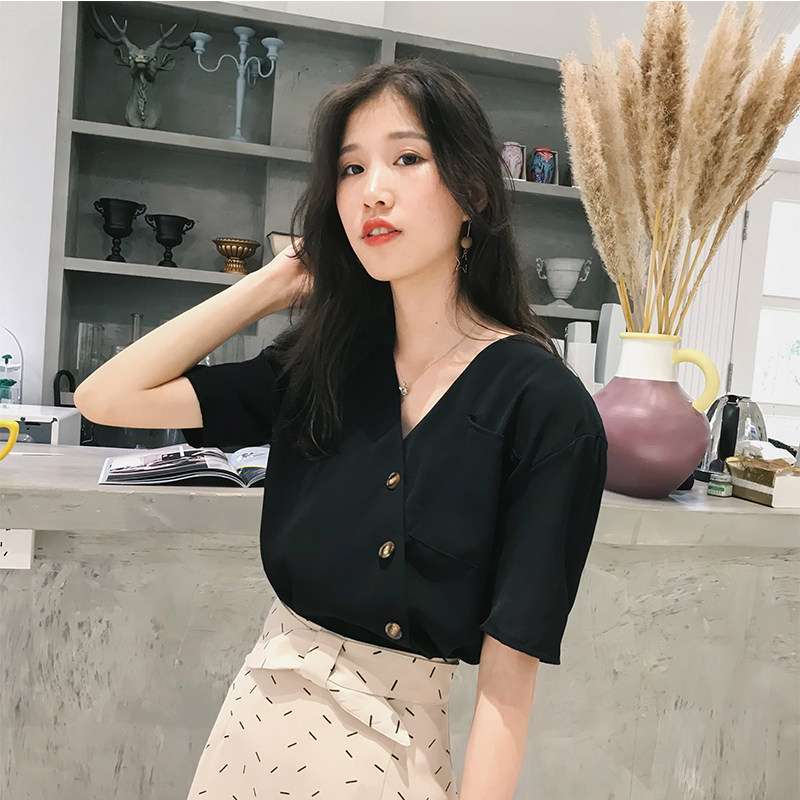 雪纺短袖女2020夏季新款韩版显瘦洋气小衫宽松气质V领很仙的上衣在类目 女装/女士精品, 蕾丝衫/雪纺衫中 - 来自Buy2taobao.com提供专业的淘宝代购服务