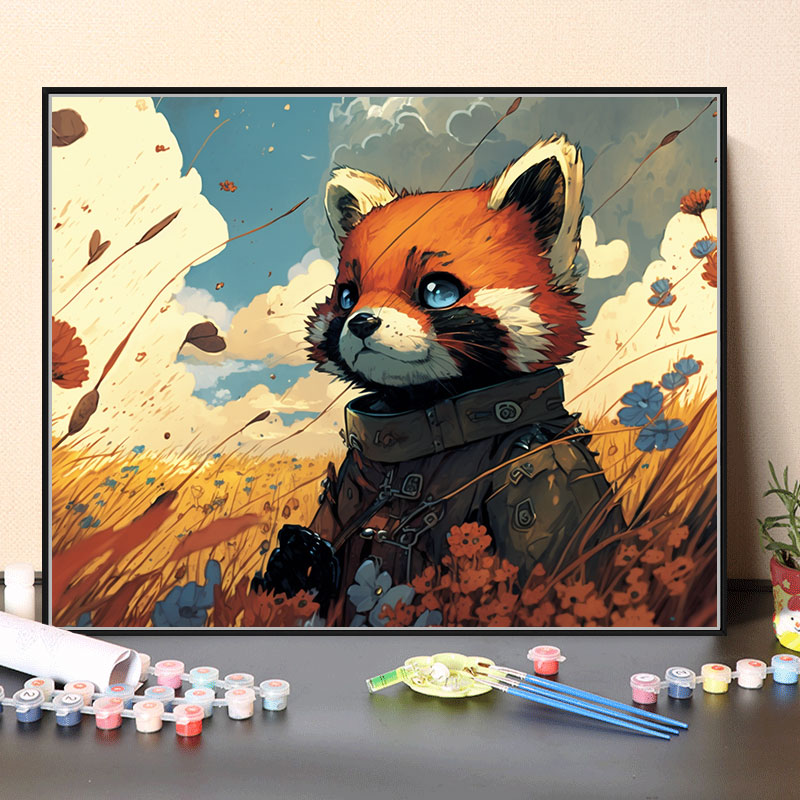 浣熊战士 diy数字油画填充动漫手绘油画卡通动物手工油彩画装饰画