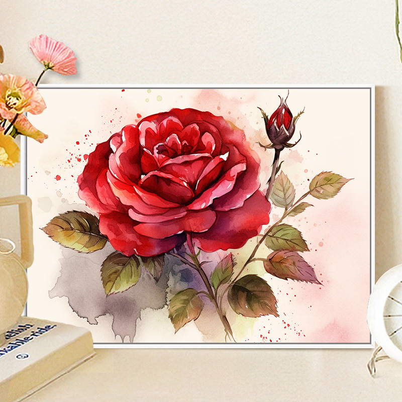 红色玫瑰 diy数字油画植物花卉客厅卧室摆件装饰画手工丙烯油彩画图片