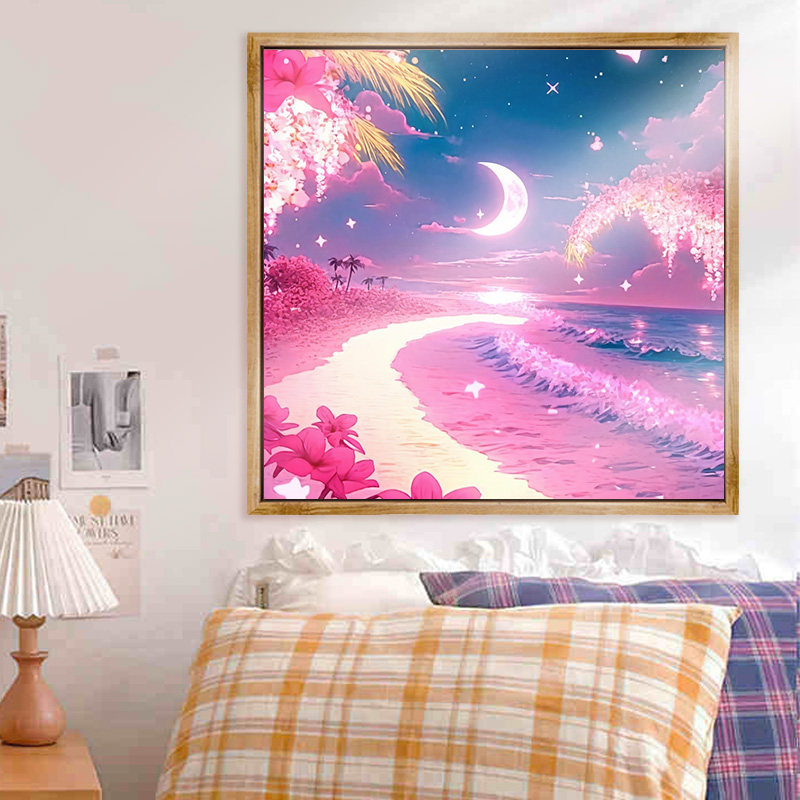 首艺派 数字油画海边月夜diy填充装饰画手绘涂色减压手工画油彩画