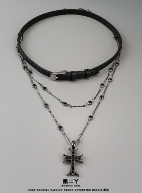 黑色十字架choker女长版叠戴y2k项链女高级感锁骨链辣妹甜酷颈链