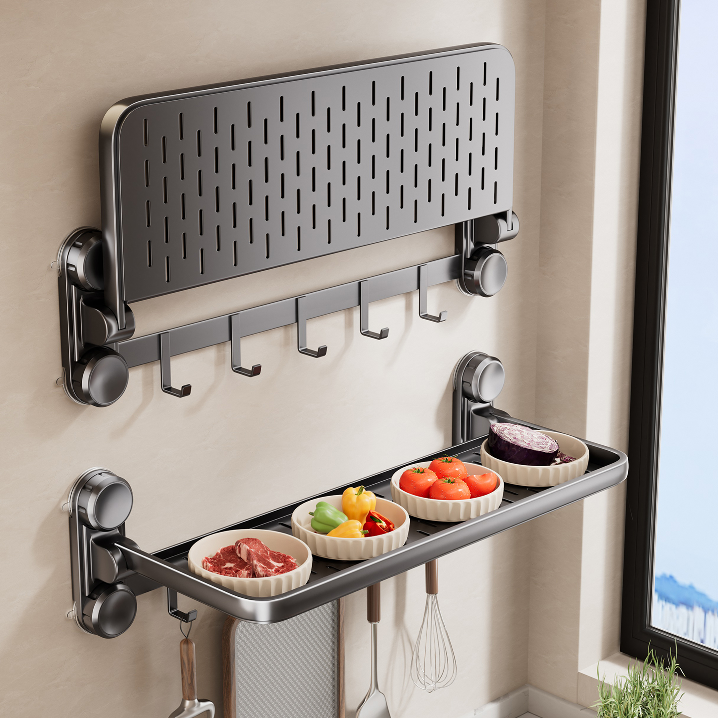 厨房吸盘壁挂式多功能配菜盘架子