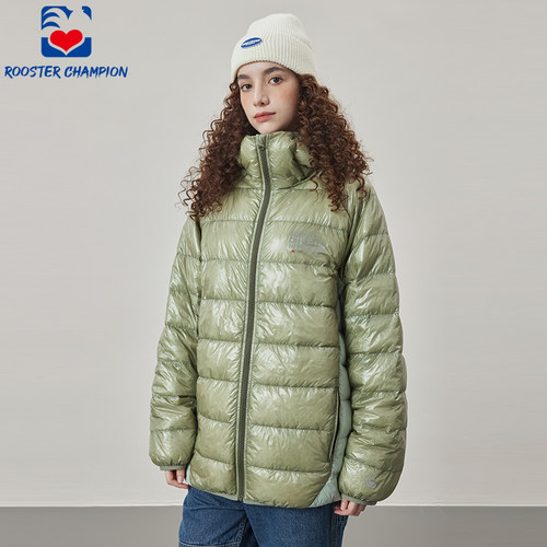 公鸡冠军灰绿轻薄羽绒服