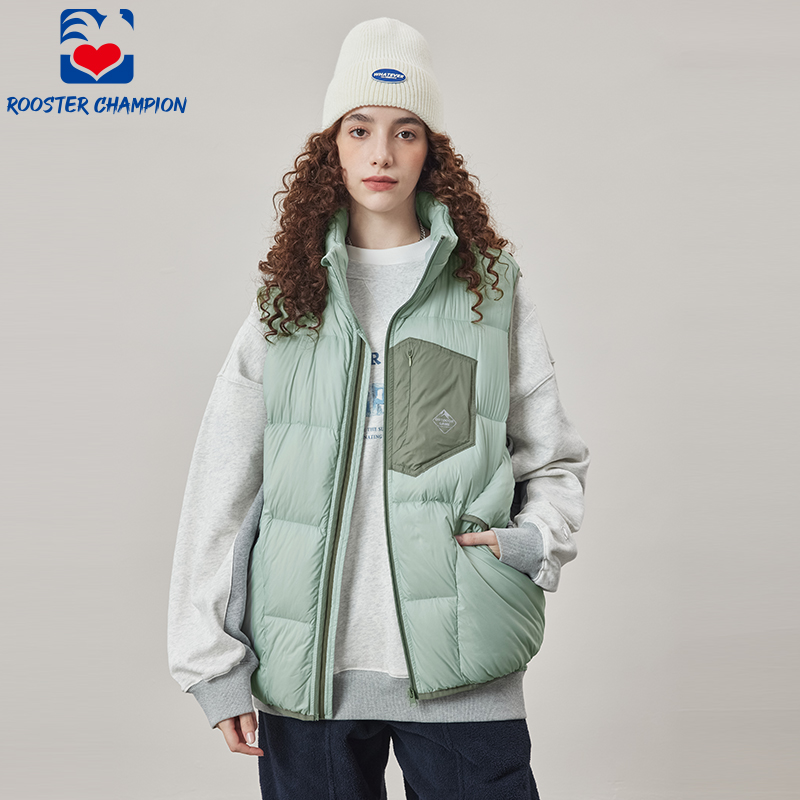 公鸡冠军浅绿羽绒马甲