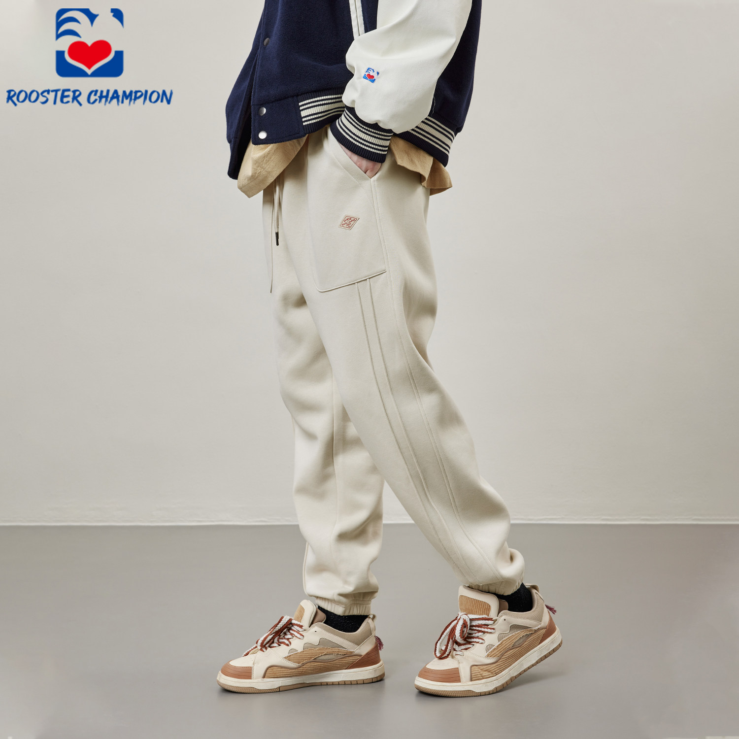 公鸡冠军浅杏重磅卫裤