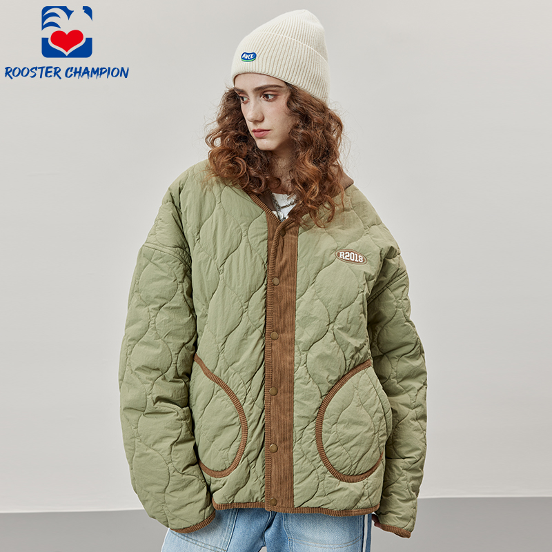 公鸡冠军橄榄绿复古棉衣男