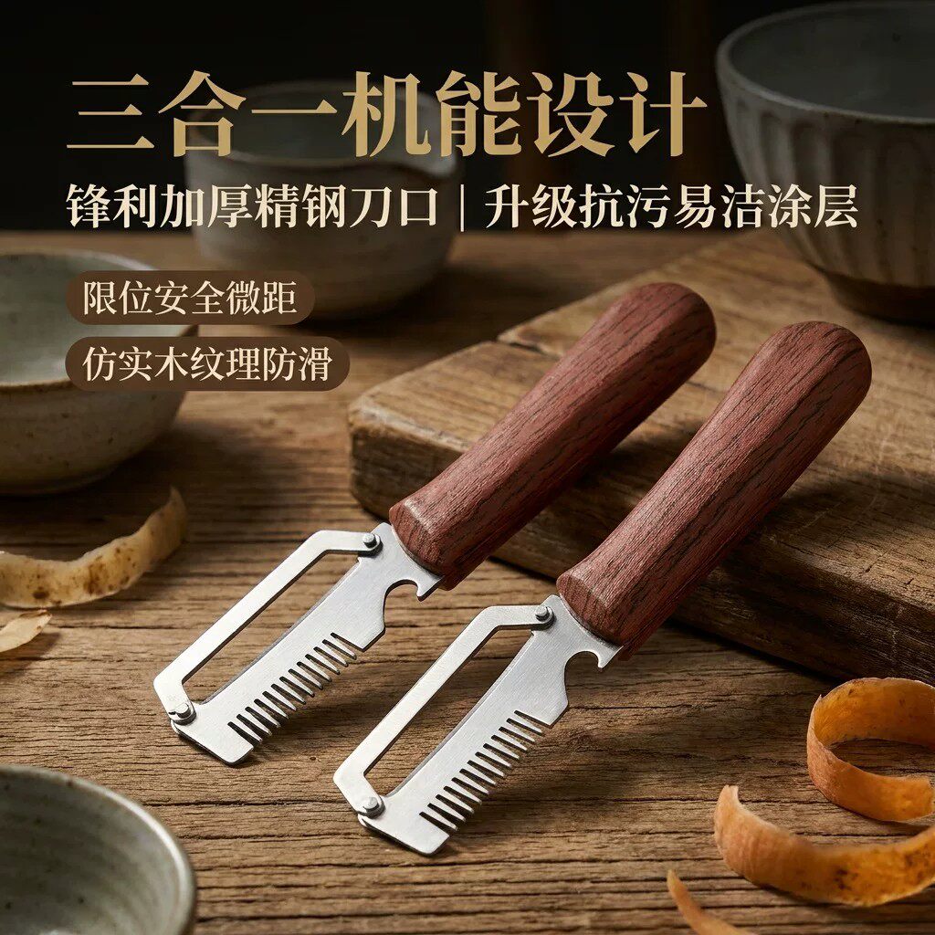 德国进口不锈钢三合一切丝刮皮刀