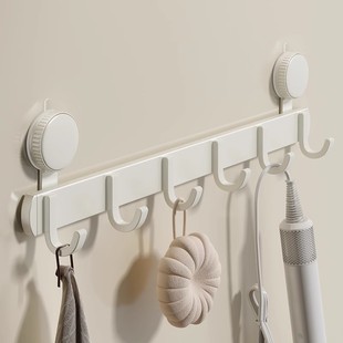 浴室吸盘毛巾架免打孔挂钩一排奶油风卫生间家用门后厨房墙上收纳