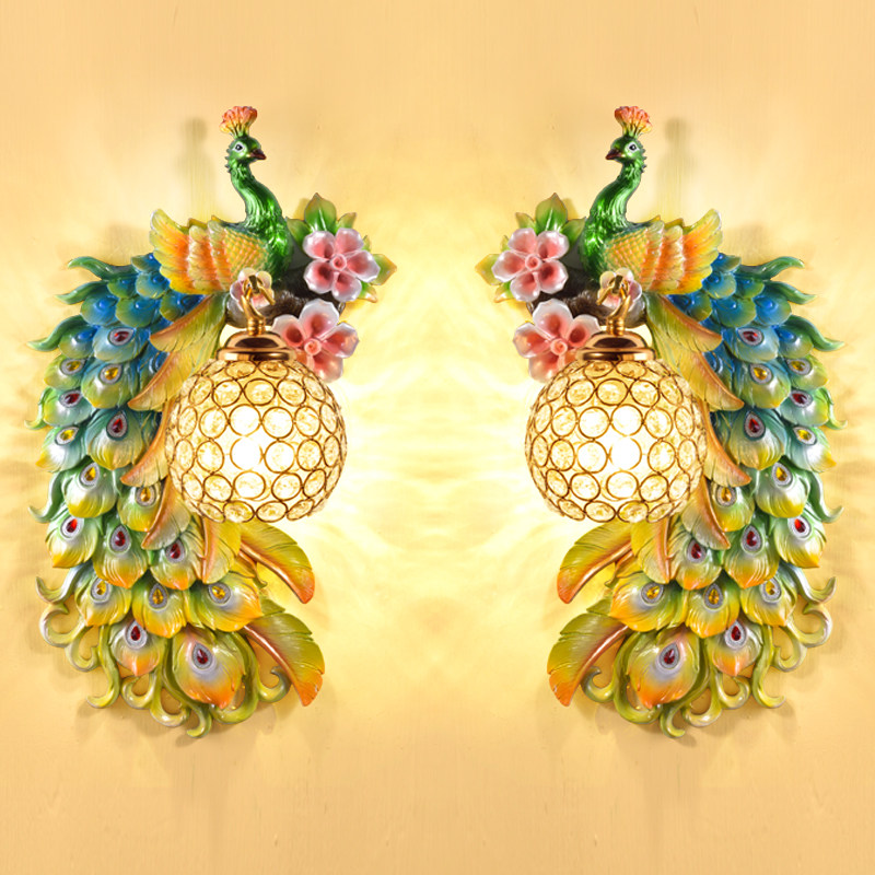 欧式孔雀壁灯客厅卧室床头灯过道走廊楼梯间创意背景墙灯具装饰品