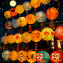 元 饰古风 宵猜灯谜赏花灯2026大红灯笼挂饰灯谜卡片新年发光字谜装