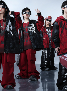 街舞儿童潮服男女童酷帅连帽马甲嘻哈breaking架子鼓走秀表演出服