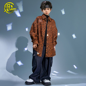 hiphop演出服套装 儿童街舞潮服男童嘻哈豹纹衬衫 牛仔裤 女爵士舞服