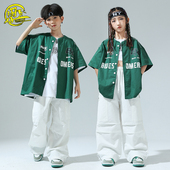 街舞儿童潮服男孩帅气衬衫 嘻哈hiphop架子鼓套装 女团爵士舞演出服