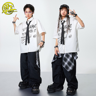 儿童嘻哈街舞服男童帅气衬衫breaking演出服女团爵士舞走秀演出服
