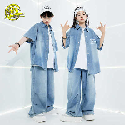 儿童嘻哈街舞服牛仔衬衫演出服
