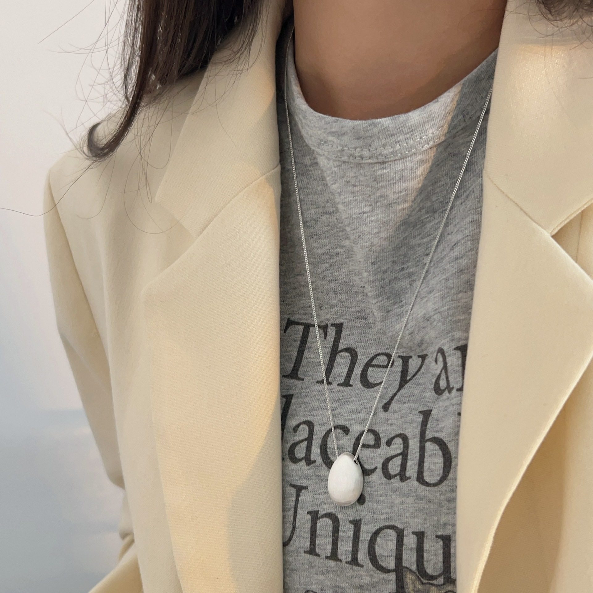 通体S925银磨砂拉丝水滴项链女款小众冷淡风长款毛衣链时尚百搭,饰品/流行首饰/时尚饰品新,银饰项链,淘宝优惠券,粉丝福利购,淘宝优惠卷