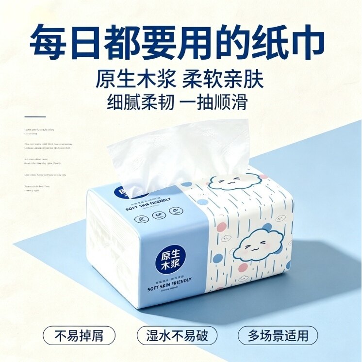 餐巾纸可湿水抽纸擦手纸木浆抽纸家用抽纸纸抽装卫生纸餐巾纸抽纸