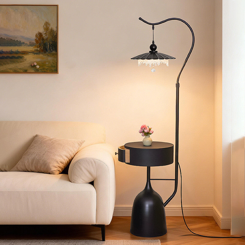 新款氛围感落地灯客厅沙发边置物水滴艺术中古卧室床头柜台灯一体