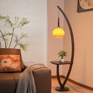 中古风客厅沙发边落地灯美式复古卧室床头氛围茶几置物架一体台灯