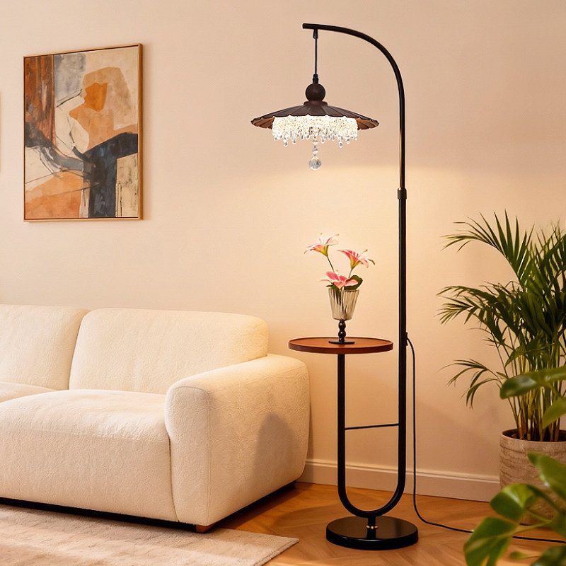 水滴落地灯高级感客厅沙发边氛围卧室床头艺术中古置物架一体台灯