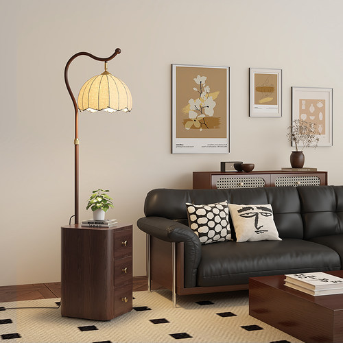 法式中古风客厅沙发边置物落地灯