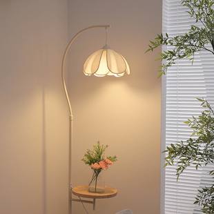 法式奶油风落地灯置物架一体客厅沙发边茶几氛围公主卧室床头台灯