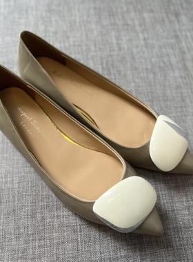 Rupert Sanderson灰色漆皮金跟鸳鸯扣低跟女鞋尖头粗跟单鞋