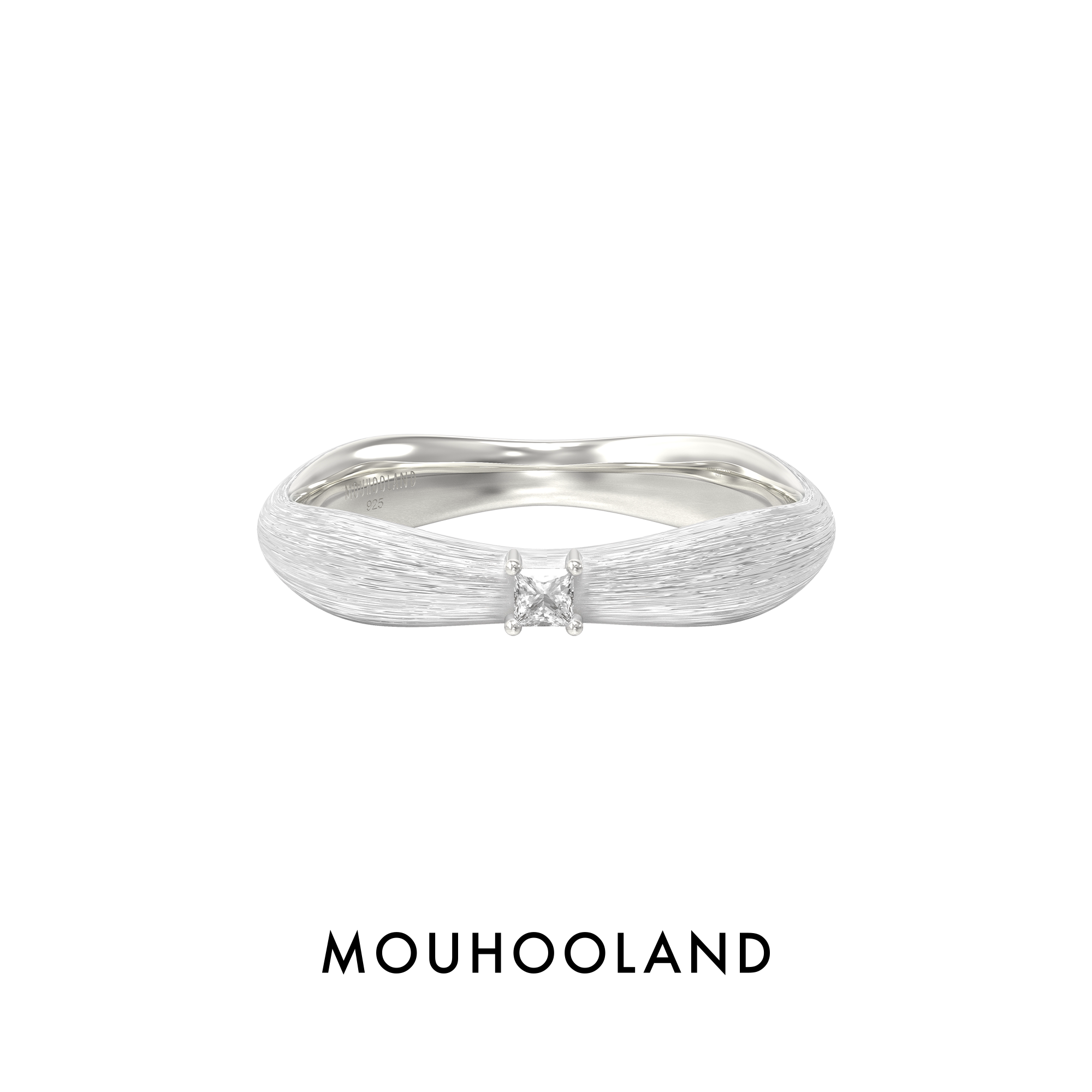 Mouhooland/暮后之地雨滴波浪拉丝弧形戒指925银手工拉丝食指戒图片