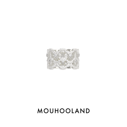 Mouhooland/暮后之地双层蕾丝扇形戒指原创设计小众品牌925银指环