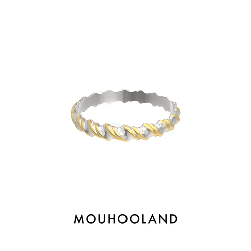 Mouhooland/暮后之地浪花金边戒指小众原创设计小众925银18K金