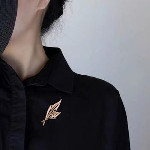 气质设计感立体枫叶胸针男女西服衬衫领口金属双叶别针领针扣配饰