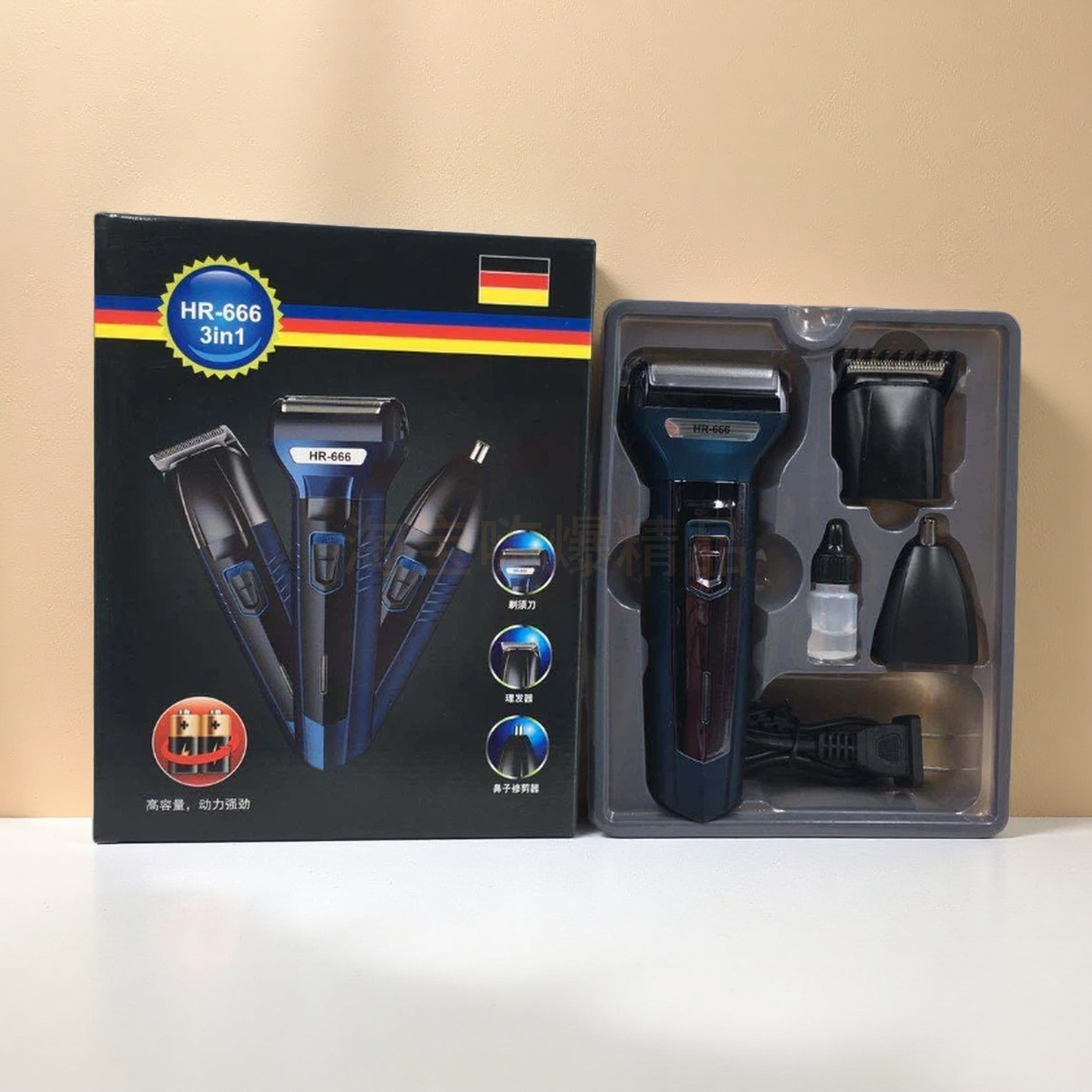 HR-666 三合一多功能剃须刀 电动刮胡刀理发器鼻毛修剪 动力强劲