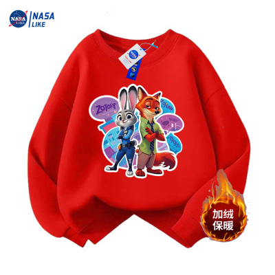 NASA联名疯狂动物城儿童卫衣秋冬新款男女童春秋加绒宽松上衣潮