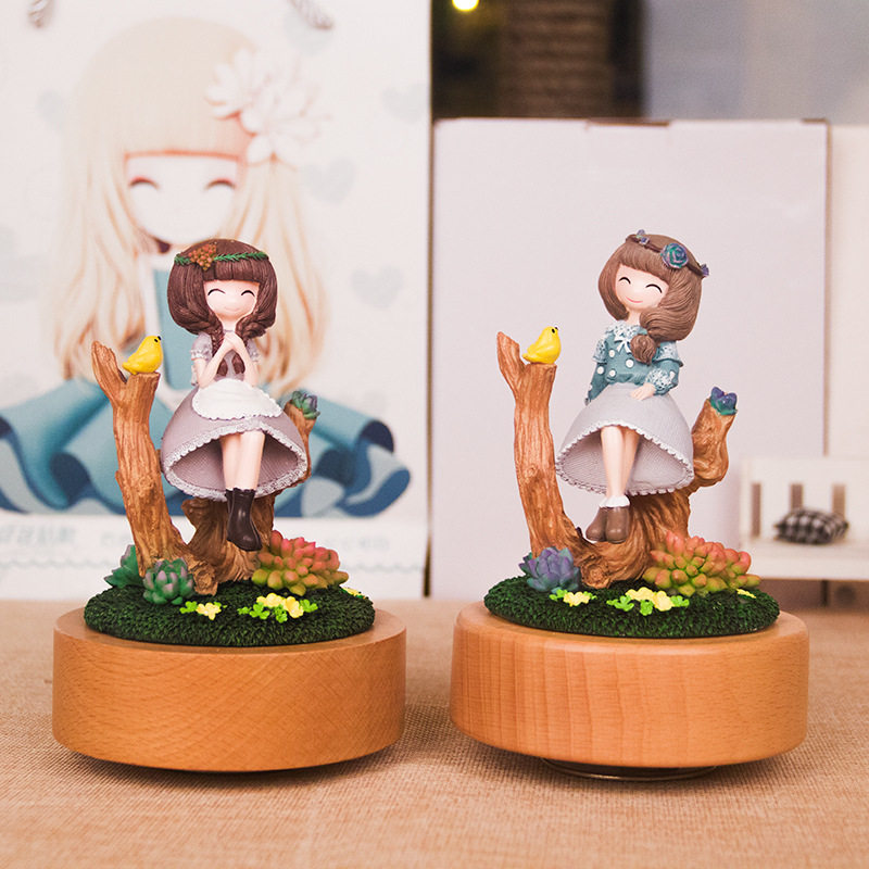 森系花花姑娘创意音乐铃树脂工艺品摆件礼品装饰摆台少女唯美清新