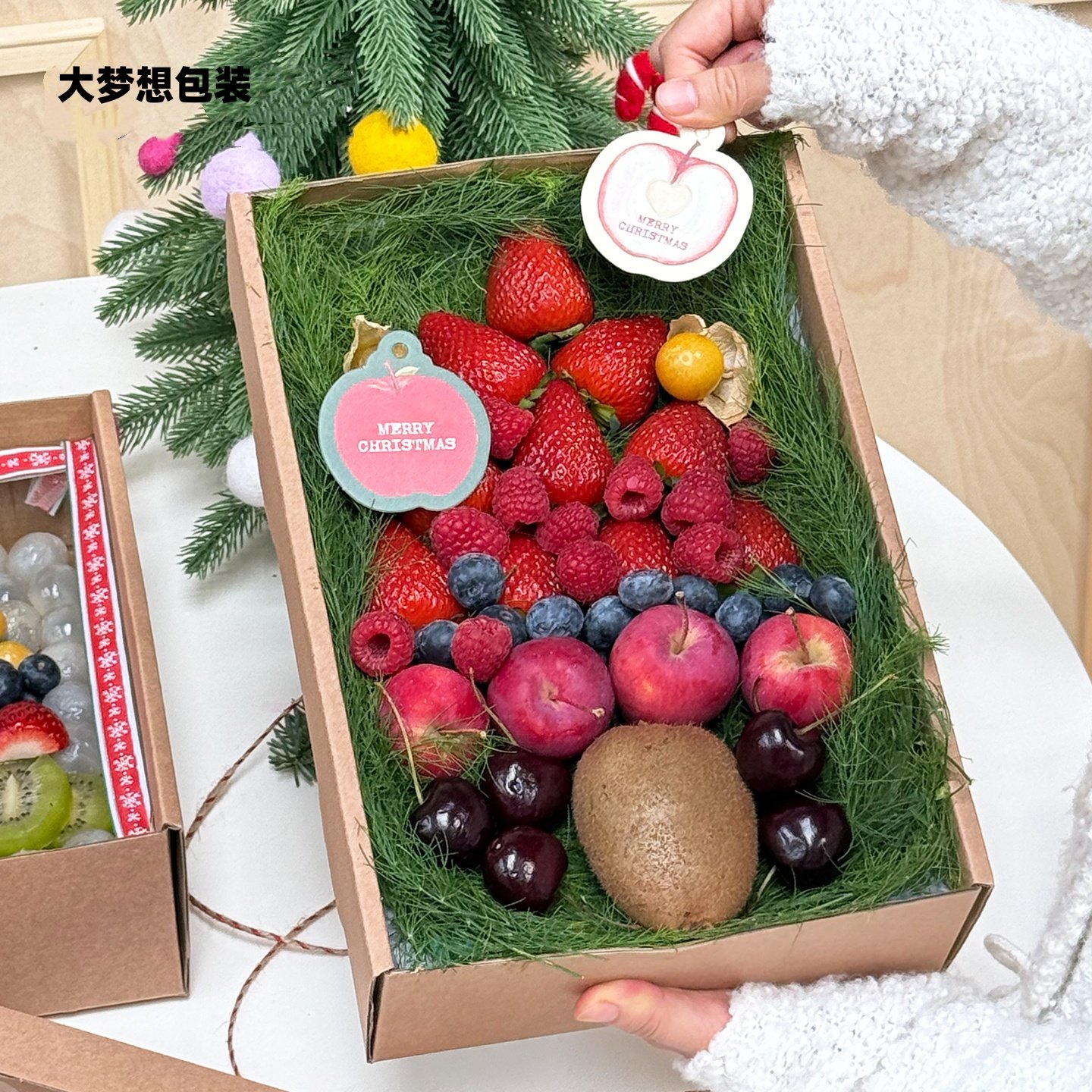 圣诞节高档创意水果切牛皮礼盒烘焙糕点蛋糕包装盒果切防水打包盒