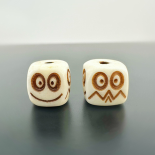 藏传驼骨尸陀林欢喜之王笑脸小丑六方块顶珠腰珠diy文玩配饰星月